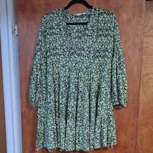 Zara Green and Black Floral Midi Dress
